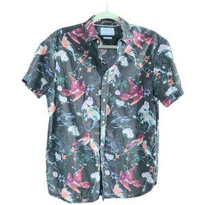 Denim & Flower Hawaiian Shirt Cotton Tropical SHORT SLEEVE Slim Fit Size Medium